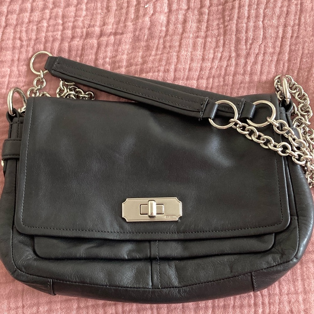Black Leather Chain Shoulder Bag